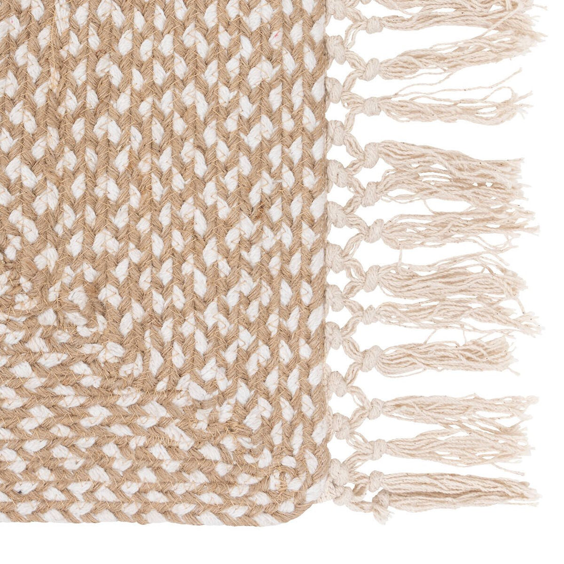 Langwerpig tapijt Floral – beige jute en katoen met franjes, 80 x 200 cm – foto 2