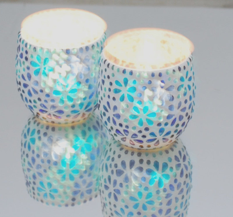 2er-Set mediterrane Teelichthalter meerblau Ø 10 cm