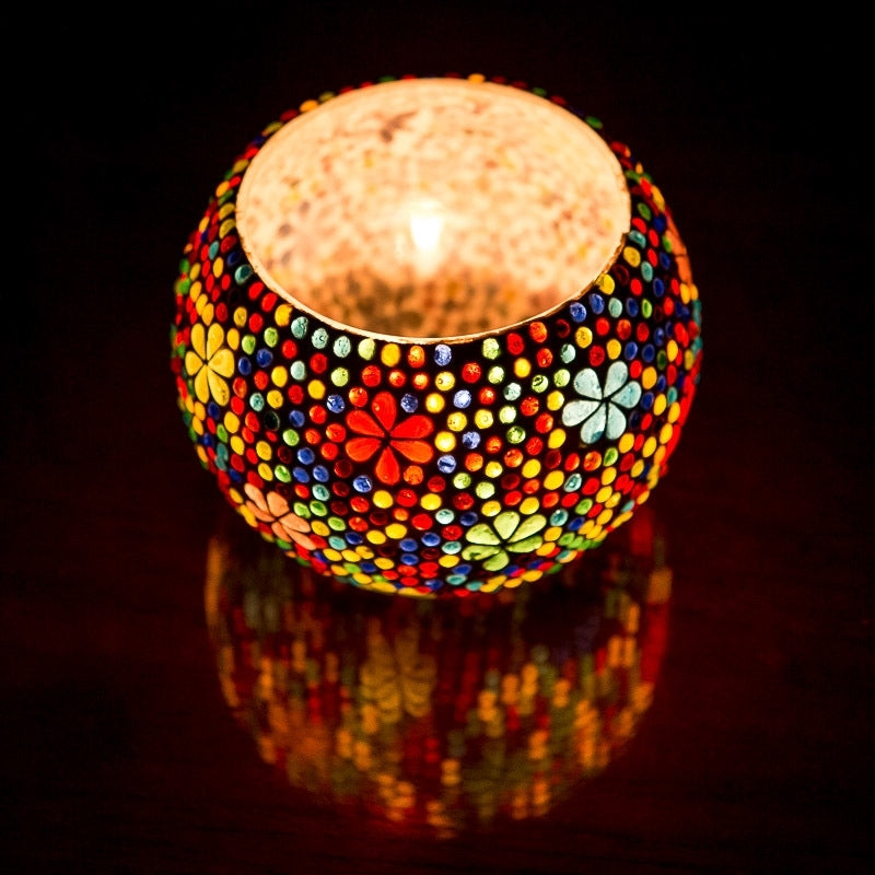 Mosaic tealight holder flower Multi-color XL – 15 cm
