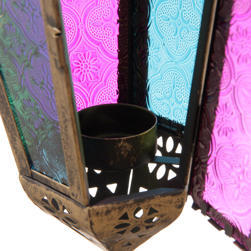Pointed Moroccan style lantern with colored glass