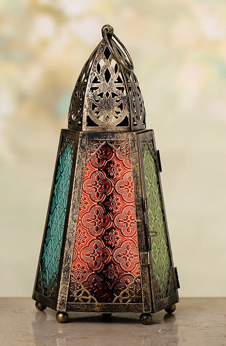 Moroccan Metal and Glass Lantern Tapered