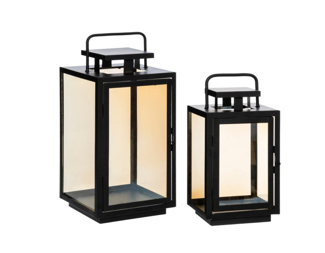 Lantaarn Amber van zwart metaal en glas – medium 38 cm, small 27,5 cm