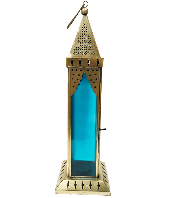 Marokkanische Laterne Gold - blaues Glas