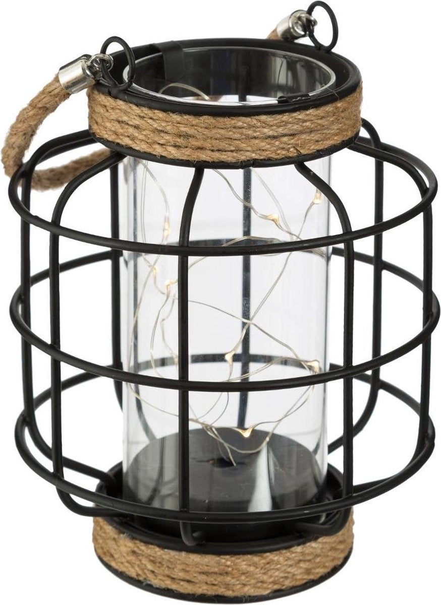 Laterne schwarz Stahl mit Seil LED Höhe 17.5CM