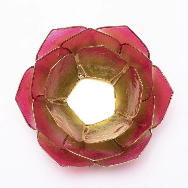 Lotus Teelichthalter Blattform Rosa - Grün Goldrand