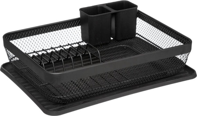 Afdruiprek zwart met lekbak – metalen afwasrek, 43 x 32 cm