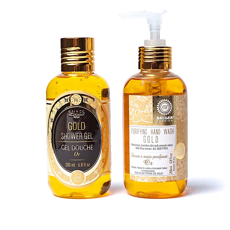 Saules Fabrika geschenkset Gold – douchegel en handzeep in cadeauverpakking – foto 2