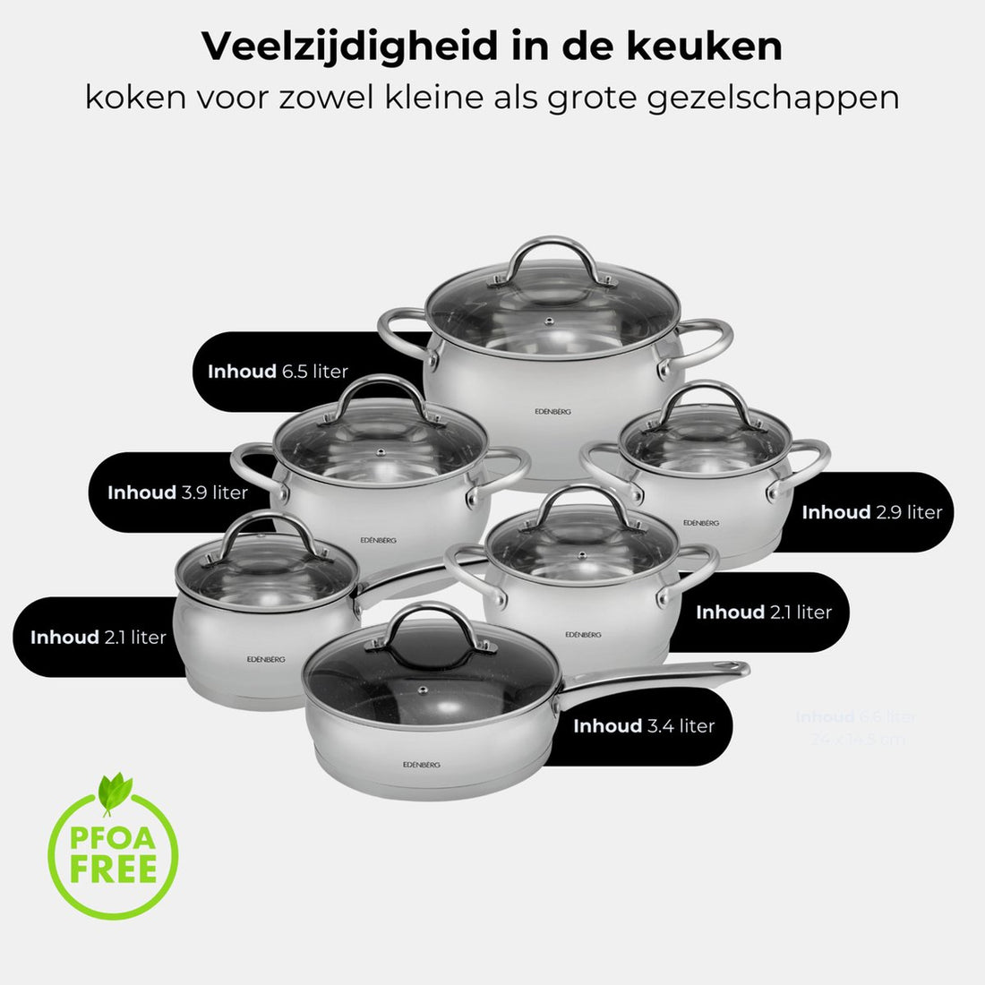 Edënbërg - Luxe Pannenset - RVS - 12 delig - Sandwichbodem