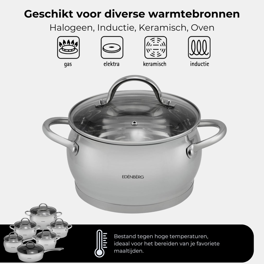 Edënbërg - Luxe Pannenset - RVS - 12 delig - Sandwichbodem