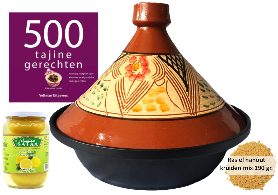 Marocstore tajine cadeaupakket – inductietajine, kookboek en ras el hanout