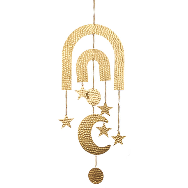 Maan en sterren hanger van goudkleurig metaal – woondecoratie, 23 x 75 cm