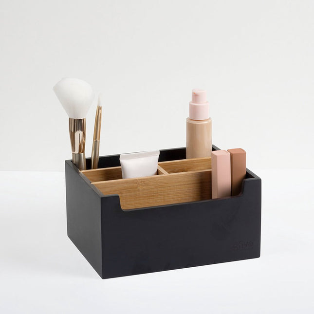 5Five make-up organizer zwart met bamboe – medium, zonder lade, 6 vakken – foto 2