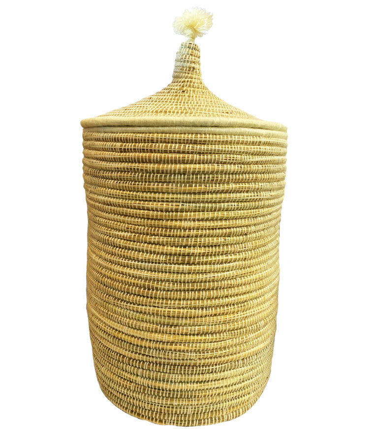 Grote Marokkaanse berber mand met deksel – rieten wasmand, 60 cm