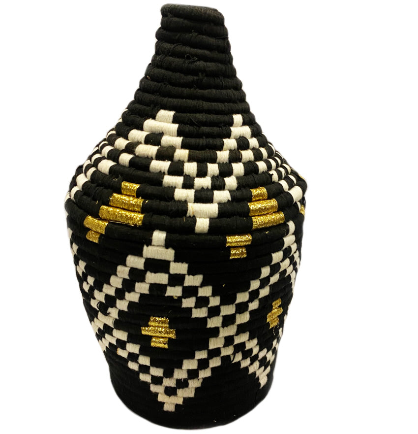 Panier marocain noir/blanc doré
