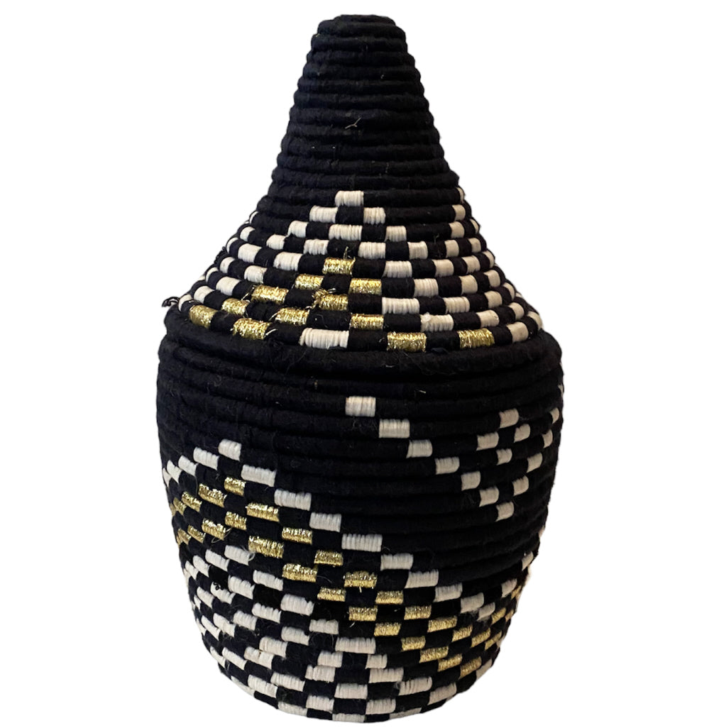 Panier marocain en laine noir et or