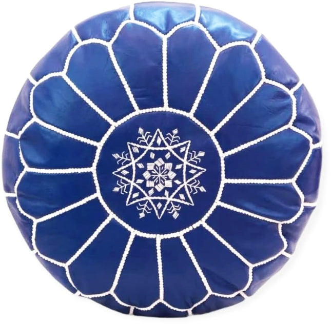 Marokkaanse leren poef marineblauw – handgemaakt in Fes, Ø 45 x 30 cm – foto 2