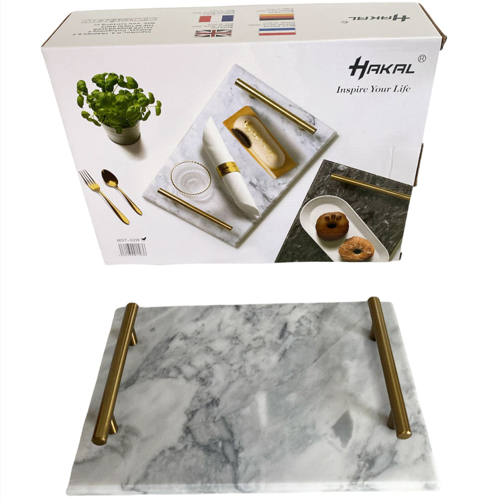 Marble tray with gold handles 30 x 20 cm