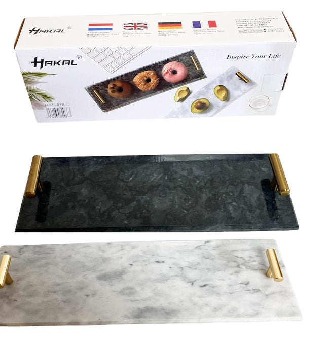 Marmeren dienblad met gouden hendels 40 x 14 cm zwart / wit