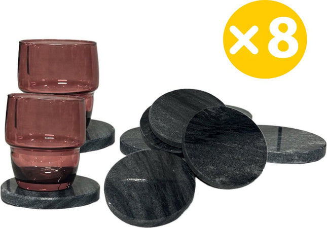 Ronde marmeren onderzetters voor glazen – set van 8, zwart, Ø 10 cm