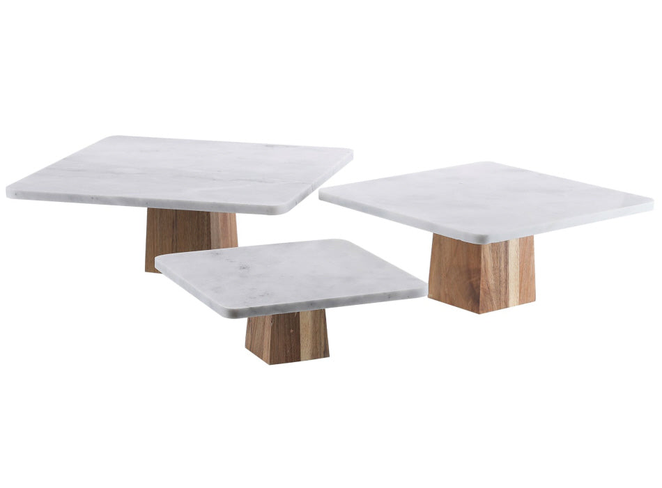 Marmeren taartplateau vierkant op houten voet – cake stand in 3 maten – foto 2
