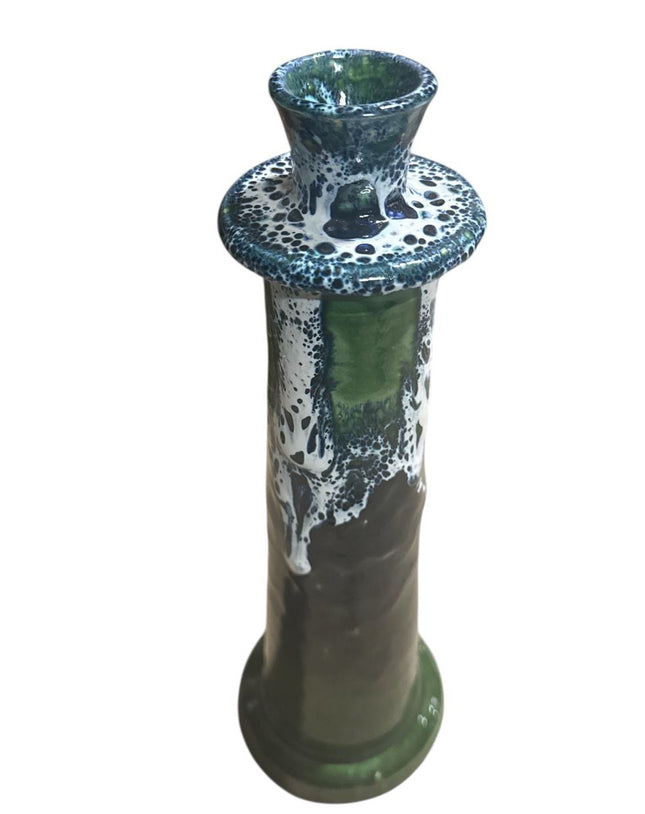 Marokkaanse Kandelaar Zwart / Wit / Groen – Handgemaakt Aardewerk met Druipglazuur (28 / 32 cm)