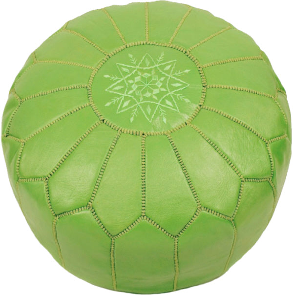 Marokkaanse leren poef groen – handgemaakt in Marrakech, Ø 45 x 30 cm