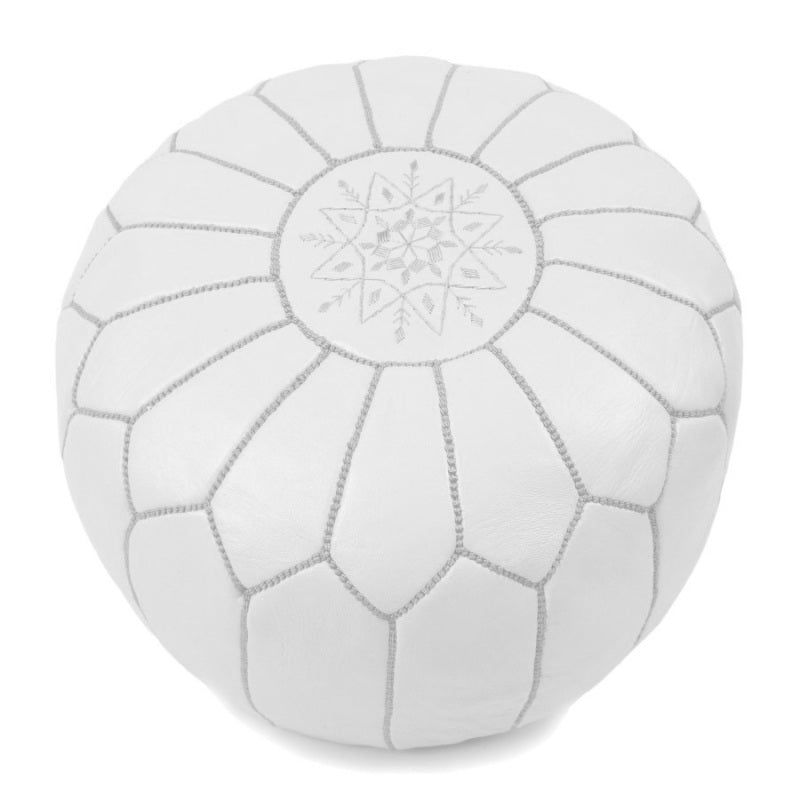 Moroccan Leather Pouf – Handmade – Ø45 x H30 cm – White