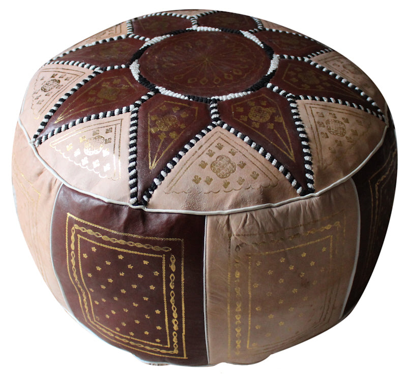 Pouf Marocain Blanc/marron