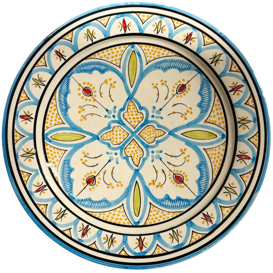 Marokkaanse schaal van aardewerk met bloemenpatroon – blauw-wit, Ø 35 cm