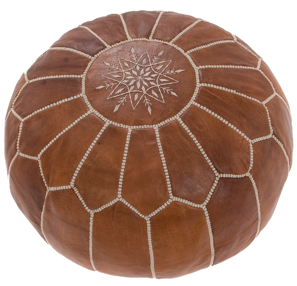 Marokkanischer Leder Pouf - Holzbraun - Handgefertigt und stilvoll