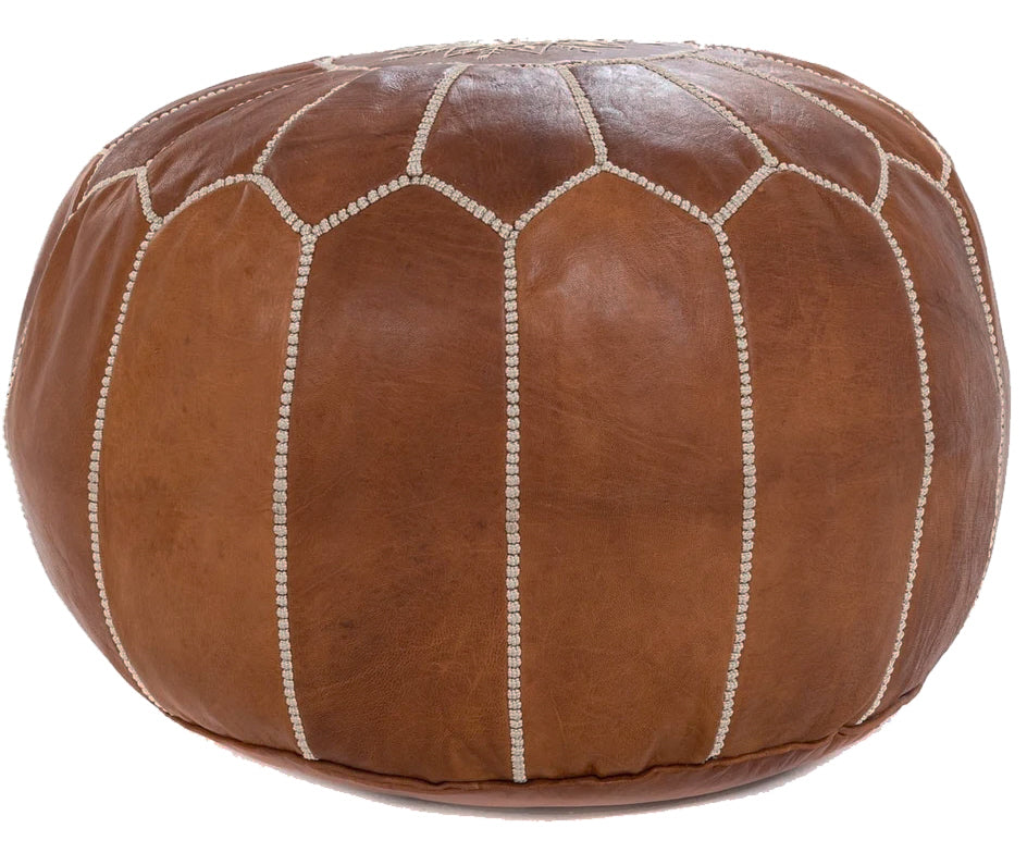 Marokkanischer Leder Pouf - Holzbraun - Handgefertigt und stilvoll