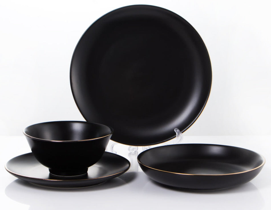 24-piece dinnerware set for 6 people - black and gold