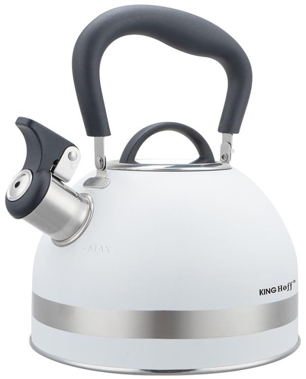 KingHoff RVS Fluitketel 1, 8L Wit – Compact, Met Fluitsignaal en Ergonomisch Handvat