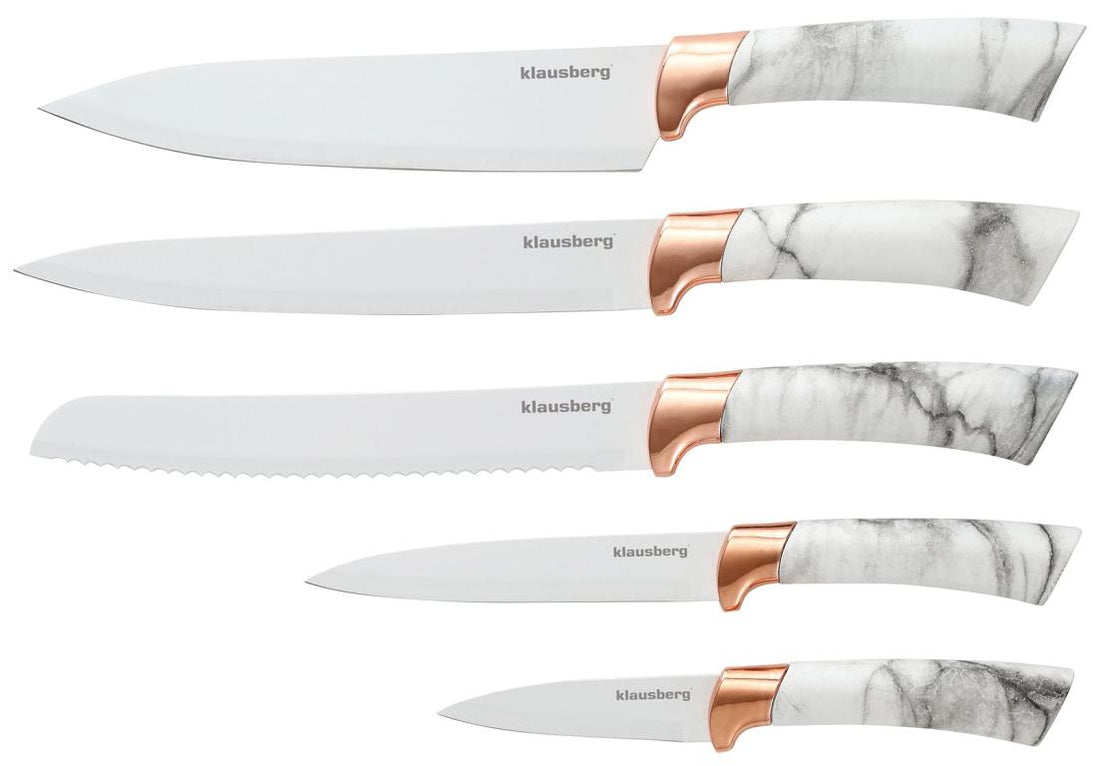 Klausberg messenset met blok, 5-delig – witte marmerlook met roségoud – foto 9