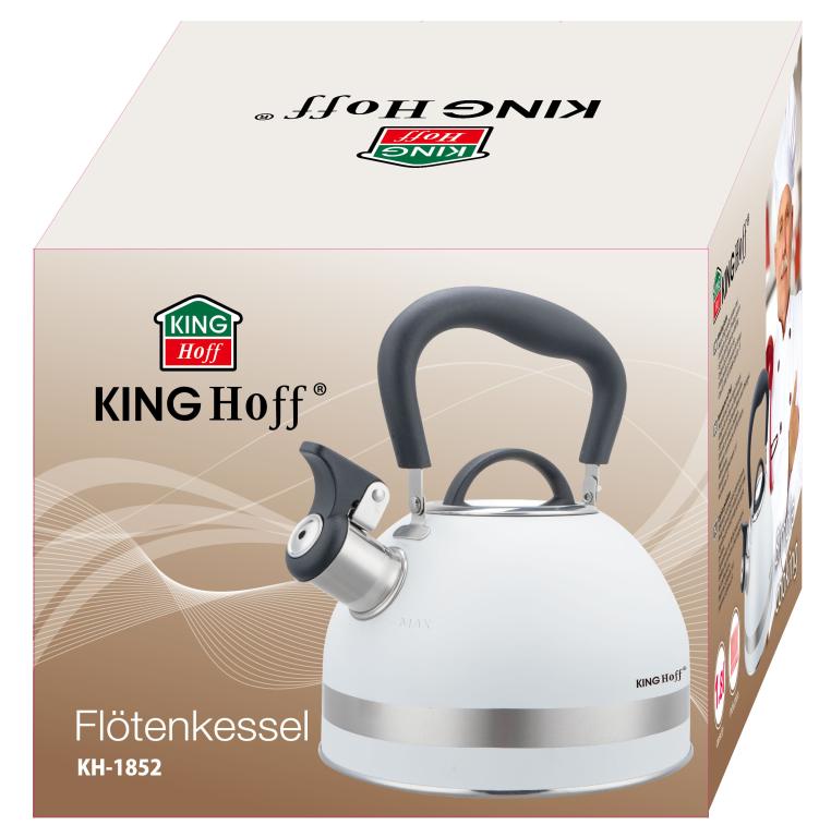 KingHoff RVS Fluitketel 1, 8L Wit – Compact, Met Fluitsignaal en Ergonomisch Handvat