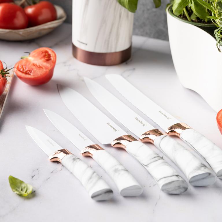 Klausberg messenset met blok, 5-delig – witte marmerlook met roségoud – foto 10