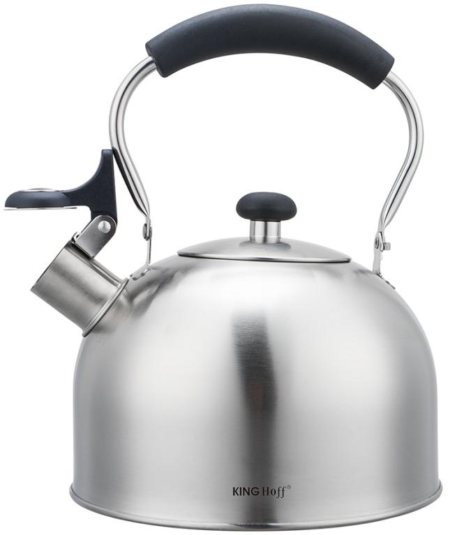 Bouilloire sifflante en inox KingHoff 2,5 L – Compatible avec toutes sources de chaleur, avec sifflet et poignée ergonomique