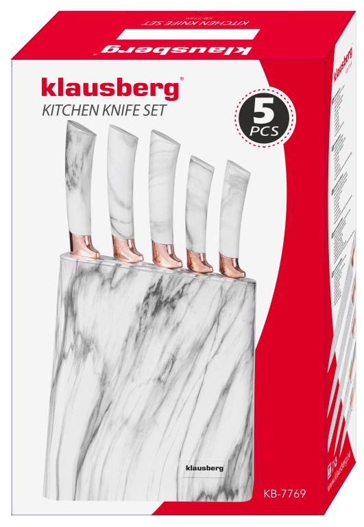 Klausberg messenset 6-delig met messenblok – wit marmerlook met roségoud – foto 6