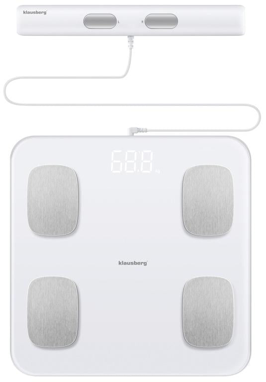 Klausberg Pèse-personne numérique intelligent électronique avec analyse corporelle - Pèse-personne avec application - Poids et IMC - Pèse-personne intelligent pourcentage de graisse BLANC