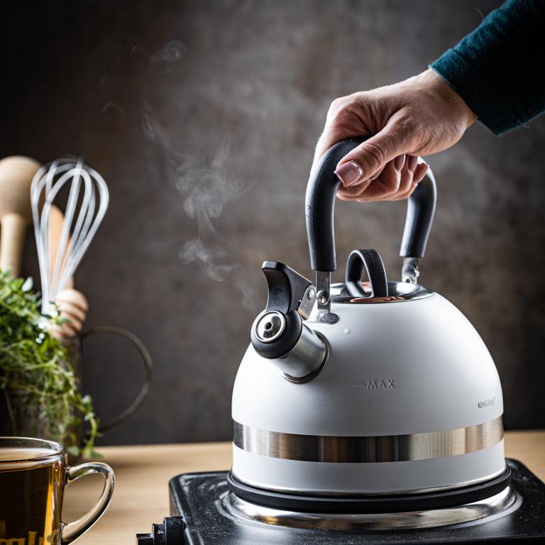 KingHoff RVS Fluitketel 1, 8L Wit – Compact, Met Fluitsignaal en Ergonomisch Handvat