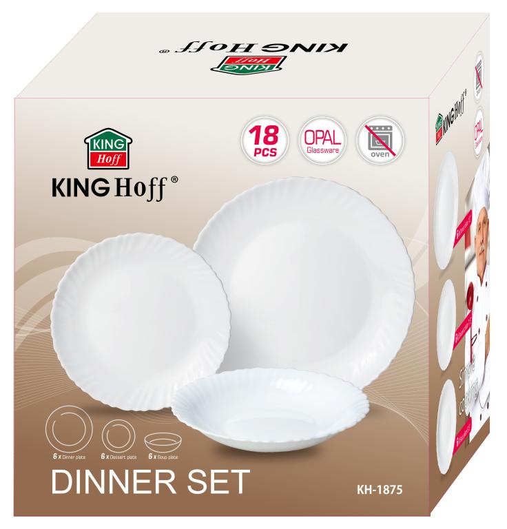 Kinghoff serviesset 18-delig voor 6 personen – wit opaalglas
