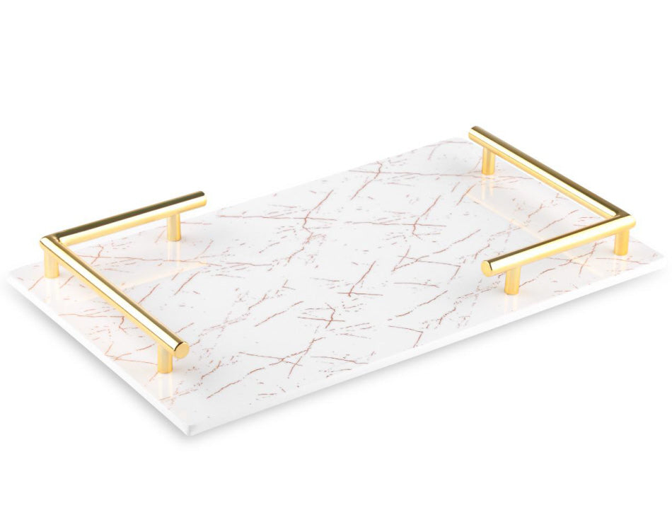 Melamine tray - marble look white gold 40 x 24 cm