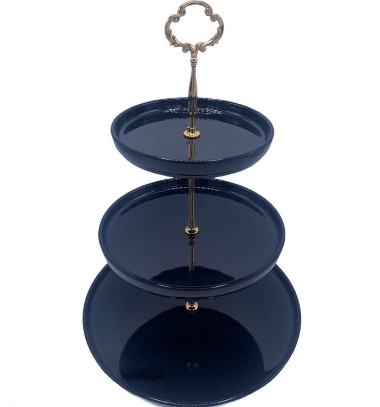 Etagère van melamine met 3 lagen – zwart, 38 cm hoog