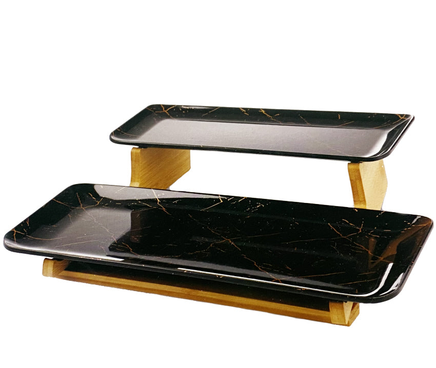 2-tier melamine étagère marble design-black