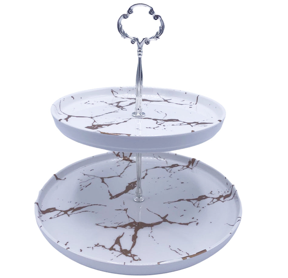 Melamine tiered stand - 2-tier - White marble look