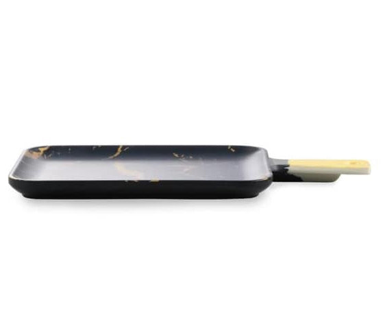 Melamine serveerplank rechthoekig – marmerlook zwart-goud, 2 maten