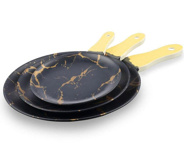 Melamin-Servierplatten Marmoroptik Schwarz-Gold