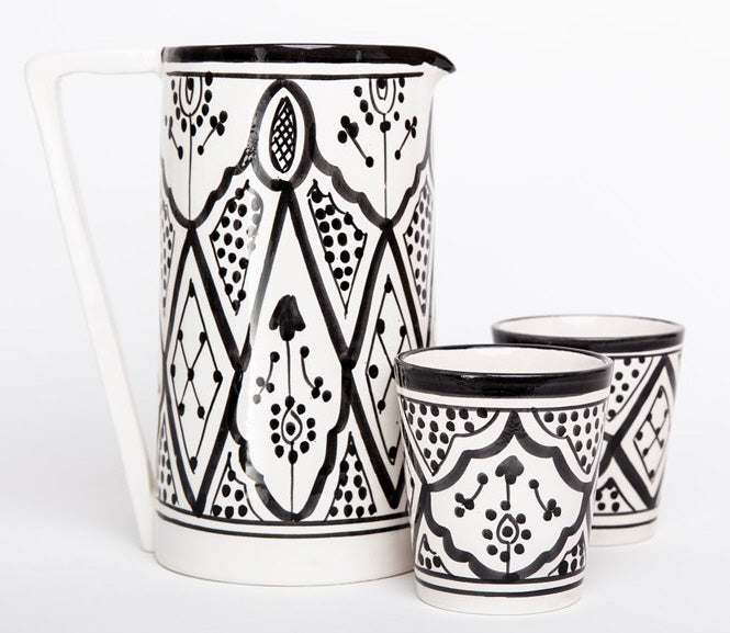Moroccan Handmade Carafe – Black and White Earthenware