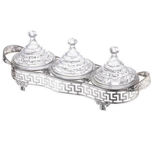 Tajine set glas 3 delig zilverkleurig