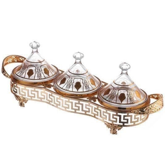 Service tajine en verre 3 pièces doré